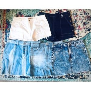 Bundle of 5 Denim Items: 3 Skirts 2 Shorts (28-29)